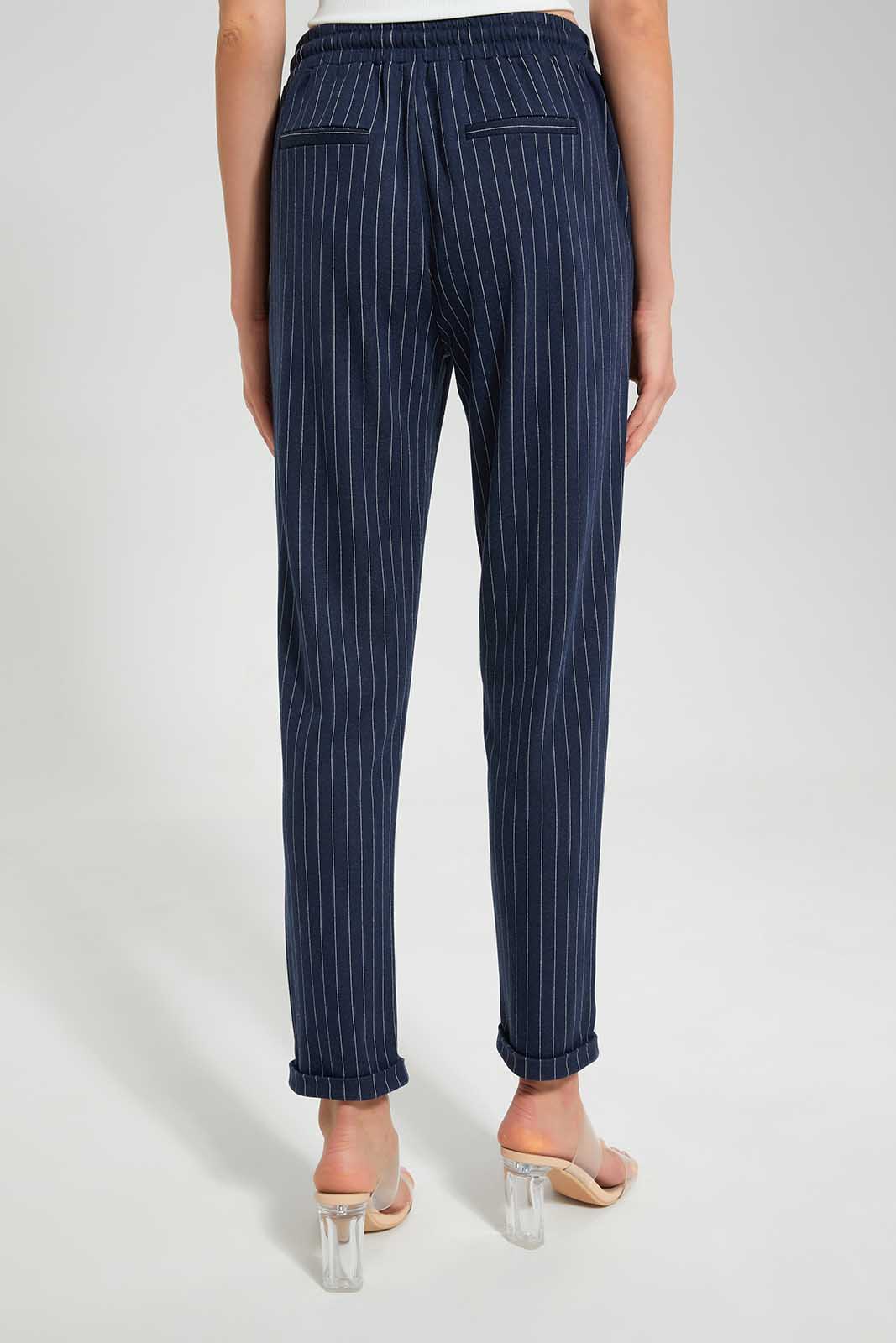 Buy Women Navy Striped Trouser For Women 122315511 In Oman 